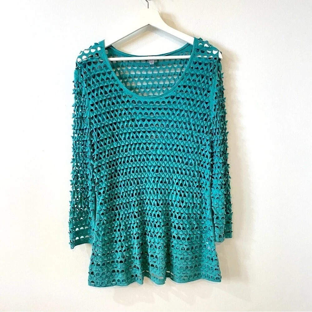 Linea Domani Teal Festival Suede Coverup Tunic with Cutouts Sixe XL